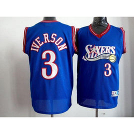 Mens XL 76ers #3 Allen Iverson Blue Stitched Throwback NBA Jersey