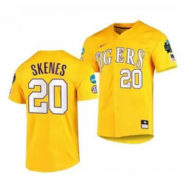 Men's Large LSU Tigers Paul Skenes Gold 2023 College World Series Stitched Baseball Jersey