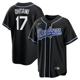 Men's XL  Los Angeles Dodgers #17 Shohei Ohtani Nike Black Lights Out Replica Player Jersey